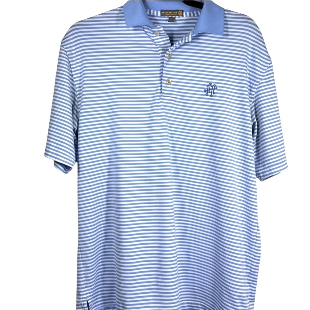 Peter Millar Men’s Blue Striped Polo Shirt Size Small | Golf Activewear Performa